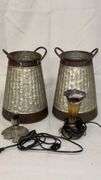 Metal Table Lamps with One Glass Shades, two Current Galvanized Stands (Decorative)