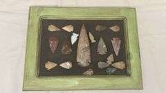 Arrowhead Collection in Display Case, Mixed Colors, Stone Material