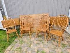 Oak Finish Dining Set with 6 ft Table and Windsor-Style Chairs