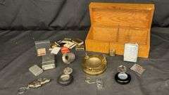 Vintage Metal Lighter, Ashtray Collection with Decorative Designs and Keychain Attachments in Wood B