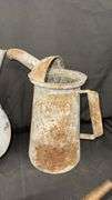 Vintage Oil Cans and Funnel Set, Galvanized Metal, Rusty
