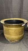 Antique Brass Planter with Wire Potato Basket, Decorative Etching