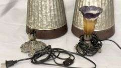 Metal Table Lamps with One Glass Shades, two Current Galvanized Stands (Decorative)