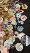 Collection of 60+ Vintage Pinback Buttons and Badges, Various Themes