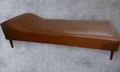Brown Leather 6' Long Recovery Couch with Wood Legs