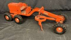 Vintage Model Toys Red Metal Toy Grader with Moving Blade