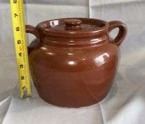 Vintage Brown Ceramic Bean Pot with Lid, Made in USA
