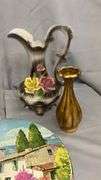 Vintage Decorative Vases and Pitcher Set, Ceramic and Glass, Floral Theme and many Milkglass vases