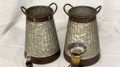 Metal Table Lamps with One Glass Shades, two Current Galvanized Stands (Decorative)