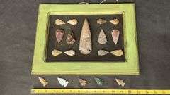 Arrowhead Collection in Display Case, Mixed Colors, Stone Material