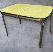 Vintage 1950s Kitchen Table, Yellow Laminate Top, Metal Legs, includes one leaf