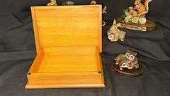 Woodland Animal Figurines and Decorative Wood Box with Wolf Design