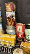 Vintage Tin Containers Collection - Various Designs & Brands, Mid-20th Century