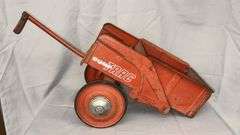Vintage Structo Dump Trac Toy Truck, Red Metal, 32x12x14 inches