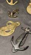 Nautical Themed Decorative Set: Brass Diving Helmet, Miniature Anchors