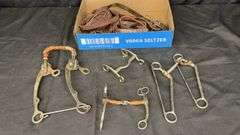 Equestrian Horse Bits and Leather Reins Set, Various Styles