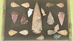 Arrowhead Collection in Display Case, Mixed Colors, Stone Material