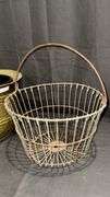 Antique Brass Planter with Wire Potato Basket, Decorative Etching
