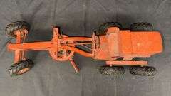 Vintage Model Toys Red Metal Toy Grader with Moving Blade