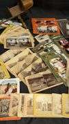 Antique Wood & Brass Stereoviewer Underwood & Underwood with Dozens of Stereoscope Cards