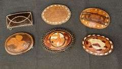 Tony Lama and other Leather Belt Buckle Collection, Hand-Tooled Designs