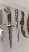 Decorative Dagger Style Letter Openers Set with Brass Tray