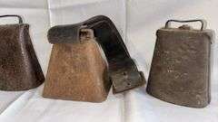 Set of Vintage Metal Cowbells with Leather Straps, Traditional Design