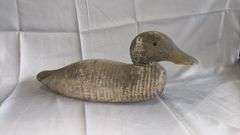 Vintage Hand-Carved Wooden Duck Decoy with Metal Keel