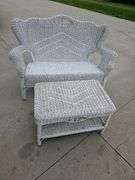 Outdoor Wicker Loveseat and Table Set, White, 53" Loveseat, 29" Table