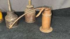 Vintage Oil Cans Collection with Various Spout Types, Metal Material