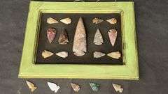 Arrowhead Collection in Display Case, Mixed Colors, Stone Material