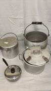 Aluminum Cookware Set, Detachable Handle & Lids, Silver