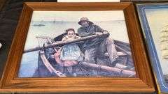 Framed Nautical Art Prints, 5 Pieces, Various Sizes, Wooden Frames