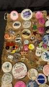 Collection of 60+ Vintage Pinback Buttons and Badges, Various Themes