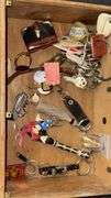 Vintage Keychain Collection with Yamaha & Harley-Davidson Logos, Wooden Box