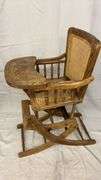 Antique Wooden High Chair, Adjustable 34" to 24", Rocking Base