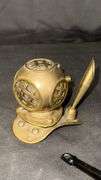 Nautical Themed Decorative Set: Brass Diving Helmet, Miniature Anchors