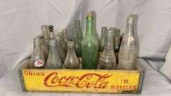 Vintage Coca-Cola Wooden Crate with Assorted Glass Bottles, 1950s-1960s