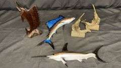 Decorative Swordfish and Sailfish Figurines, Wood and Metal.