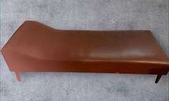 Brown Leather 6' Long Recovery Couch with Wood Legs