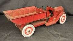 Structo Vintage Toy Dump Truck, Metal, Red