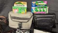 Comprehensive Camera Bag and Film Package, Nikon Strap, Olympus Camera, Opera Glasses