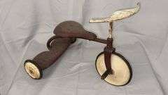 Vintage Red and White Metal Tricycle, 22x14x16 inches