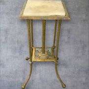 Ornate Brass Plant Stand with Stone or Marble Top, 15x15x30 Inches