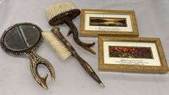 Antler Grooming Set with Mirror, Brushes, and Framed Art