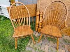 Oak Finish Dining Set with 6 ft Table and Windsor-Style Chairs