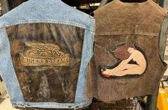 Biker Denim and Leather Vest, Size L, "BIKERS DREAM" Embroidery, Made in USA