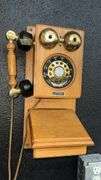 The Country Store Telephone Rotary Wall Phone, Wood & Brass, Mid-20th Century