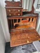Antique Bureau Secretary Desk, 67x32x14 in, Mirror, New Glass Door