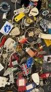 Vintage Keychain Collection with Yamaha & Harley-Davidson Logos, Wooden Box
